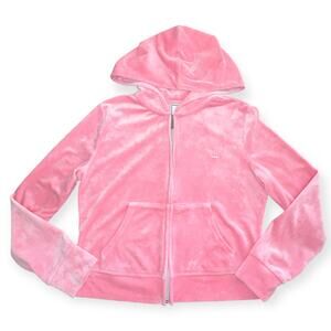 Juicy Couture Velour Track jacket Hoodie Pink Silver Crown logo Size Medium
